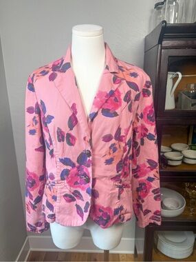 CAbi Pink Floral Cotton Stretch Blazer Jacket Size 8